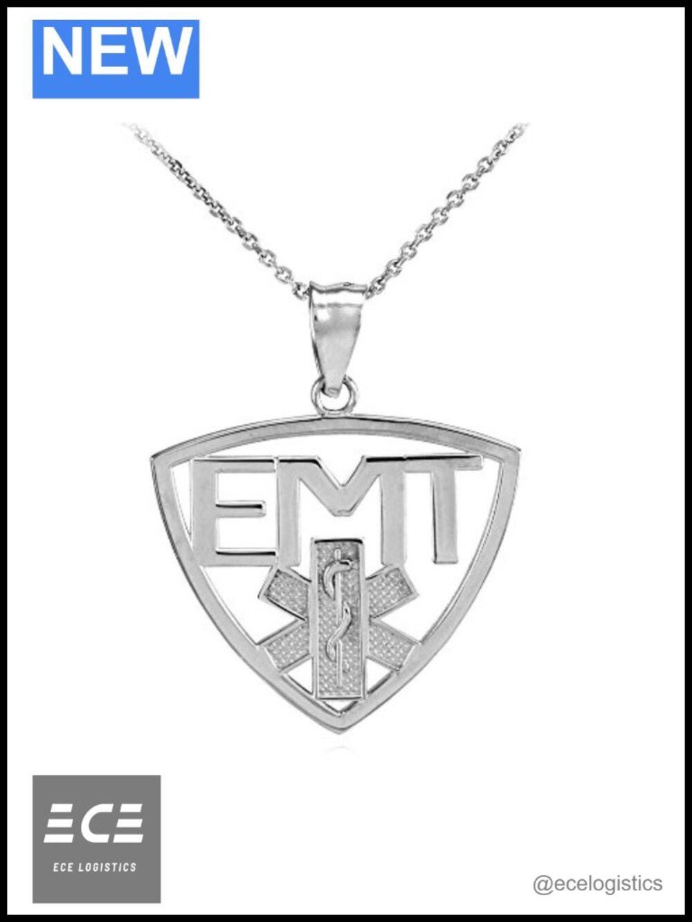 Sterling Silver Medic Star of Life Cut-out Charm EMT Pendant Necklace 20in